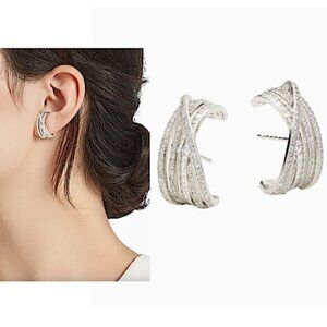 NEW~ Anthropologie Shashi Roux Silver & CZ Multi-Band Stud Earrings